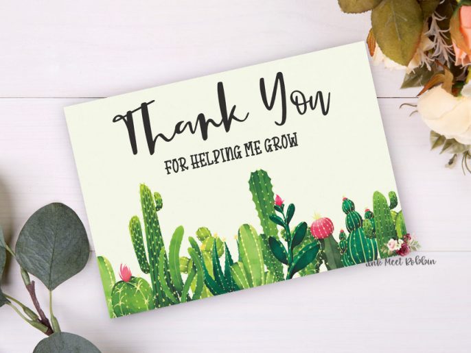 Cactus Thank You for Helping Me Grow Note Cards
