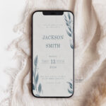 Baby Boy Baptism Invitation - Dusty Blue Botanical - Baby Boy Christening E-Invite